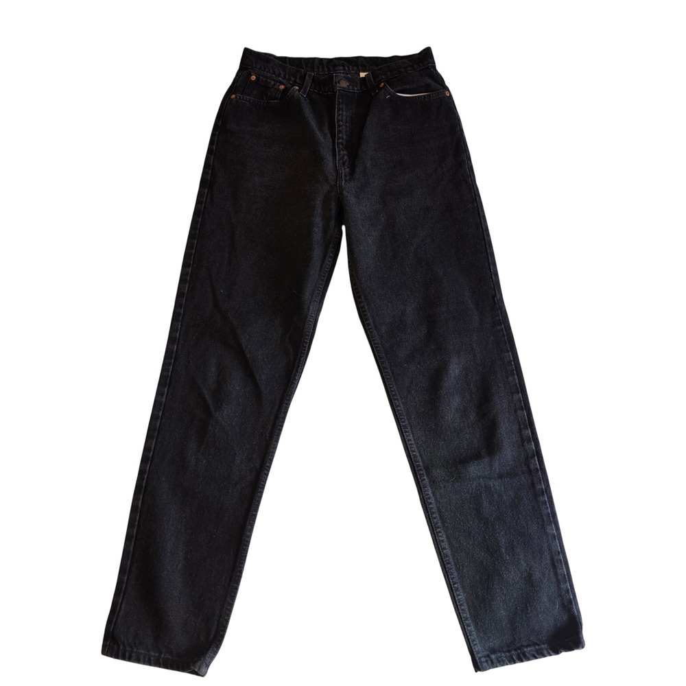 Vintage 90s Levis 521 Jeans Womens 14 Long Washed Black Denim Tapered USA Made